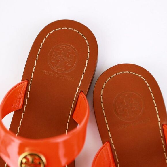Tory Burch CAMERON Patent Leather Thong Fire Orange 5.5 - Picture 5 of 11